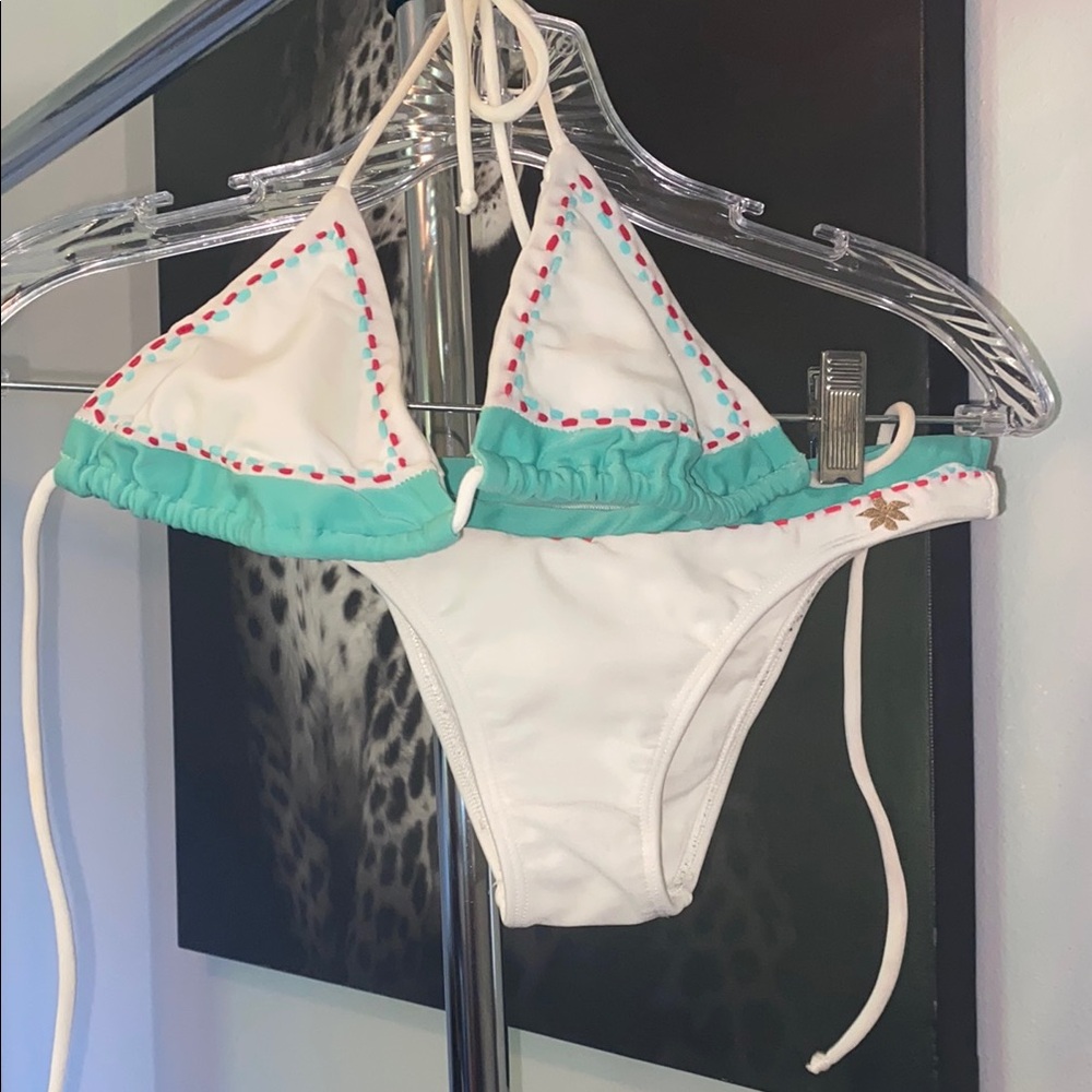 White and Teal Bikini Set